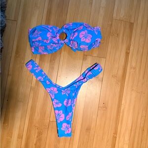 Floral Two-Piece Swim Set in Blue and Pink